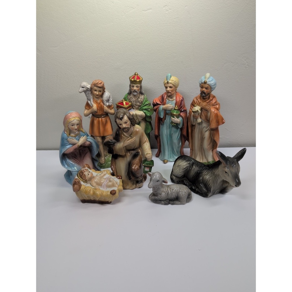 Vintage Homco Home Interiors Porcelain Figurine Complete Nativity Set 9pc #5216